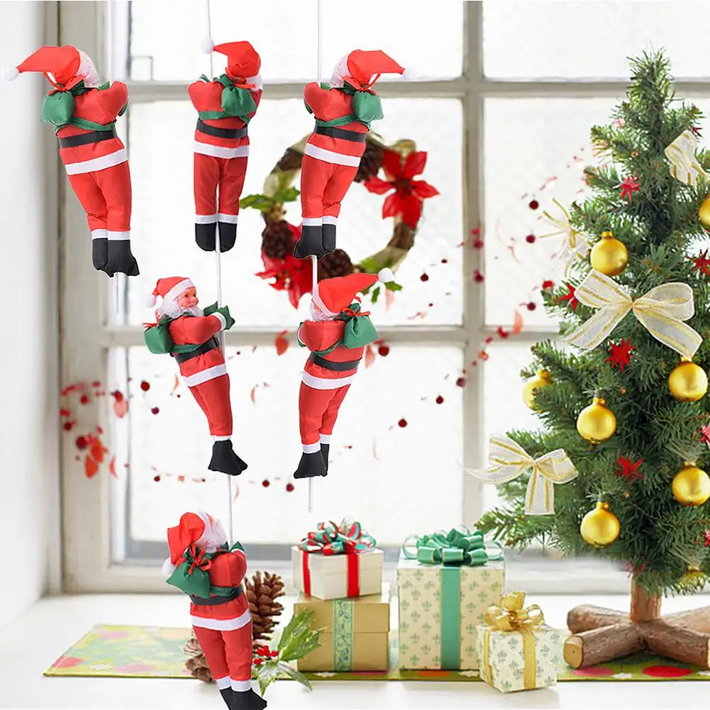 Santa Claus Climbing On Rope Ladder For Christmas Tree Indoor Outdoor Decoration 