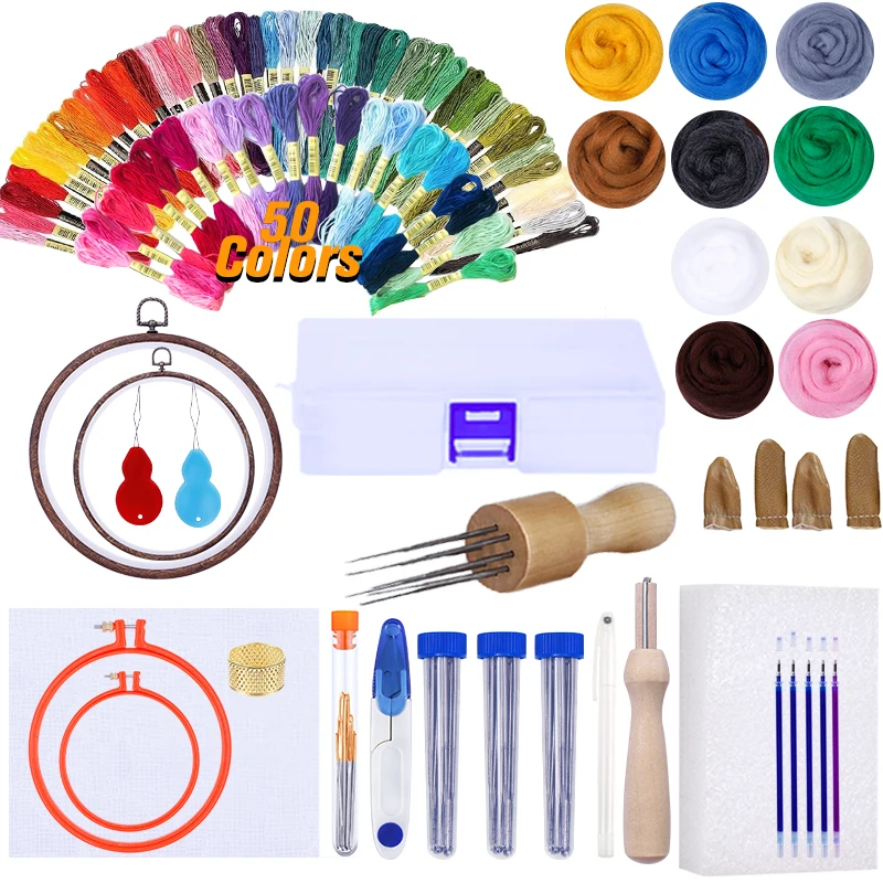Lmdz 3d Wool Embroidery Kit Handle Felting Embroidery Threads Cross