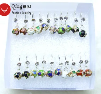 

Qingmos Wholesale 10X Pairs Multicolor Cloisonne Earrings for Women with 6mm Round Multicolor Cloisonne Dangle Earrings Jewelry