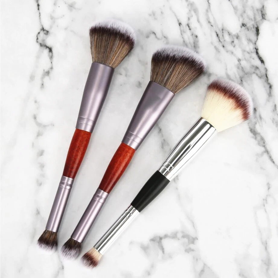 

1pc Professional Blusher Makeup Brush Tow Head Metal Wood Handle Eye Shadow Powder Make Up Tool drop shipping