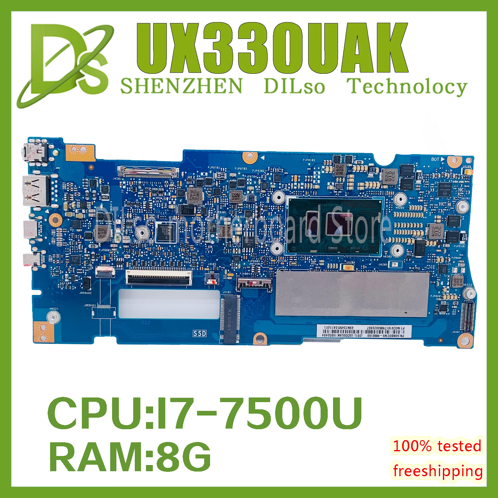 KEFU UX330UAK Motherboard for ASUS Zenbook UX330UA UX330UAR UX330U U3000U Motherboard With I7-7500U 8GB/RAM 100% Working Welll