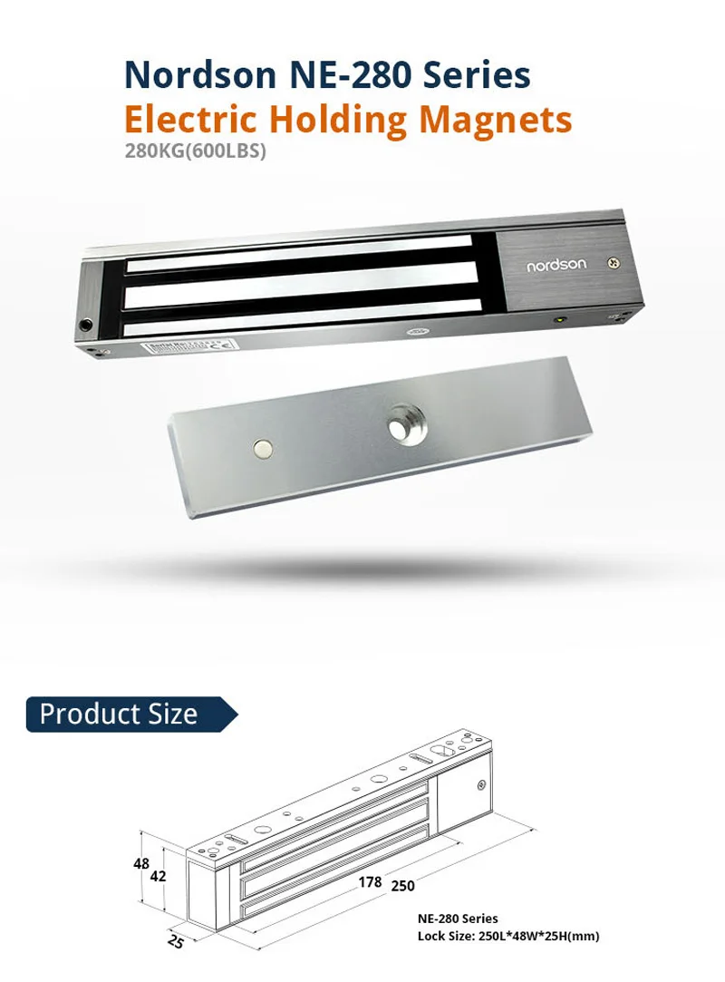 Nordson DC12V/24 V двойная дверь Встроенный 280 кг/600lbs светодиодный Электронный магнитный замок для системы контроля доступа огнеупорный