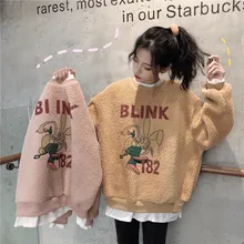 Women Fluffy Fleece Sweatshirt Pullover Winter Casual O-neck Letter Printed Fleece Female Hoodies Loose Warm Soft sudadera mujer