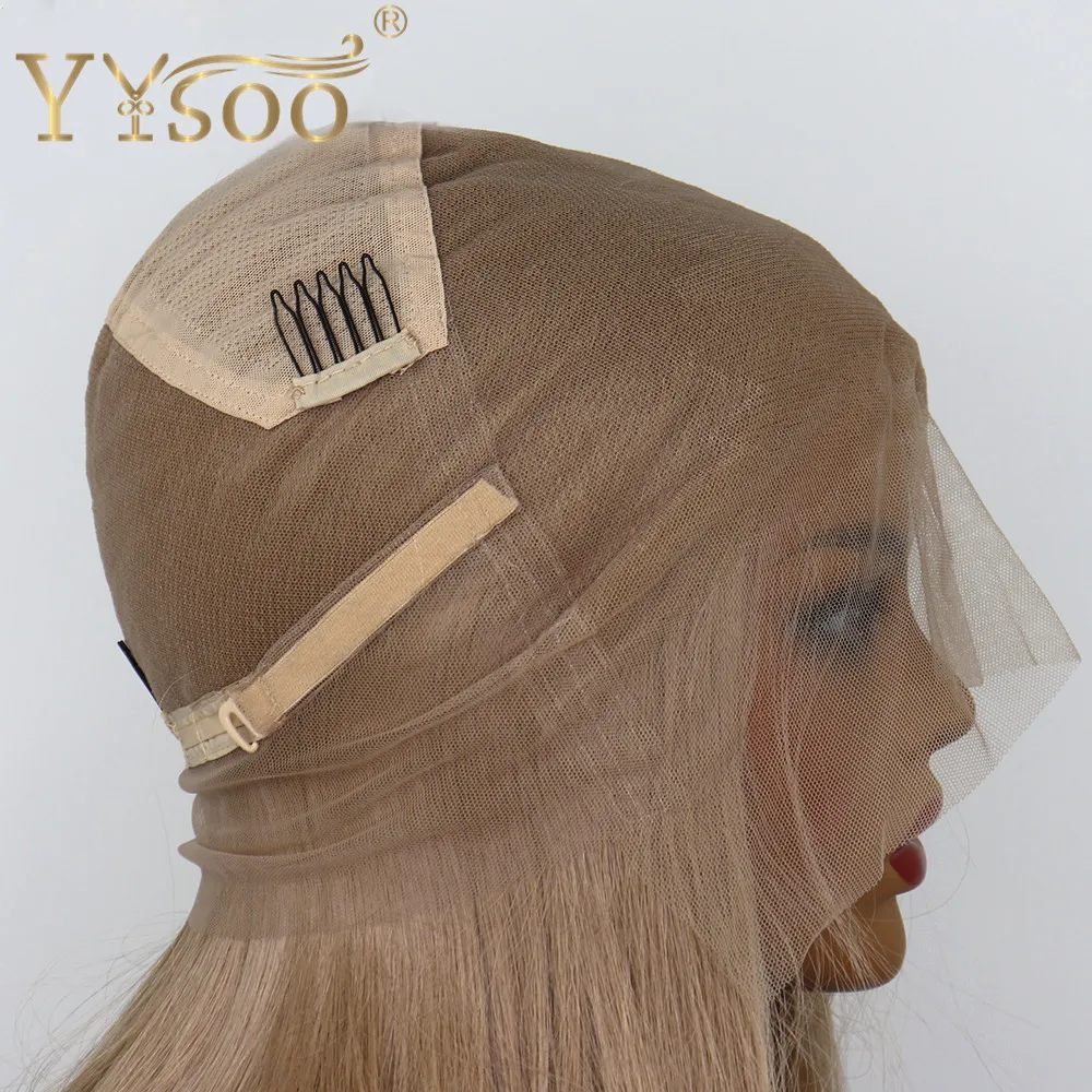 YYsoo парики из искусственных волос на кружевной основе длинные прямые светлые бесклеевые парики термостойкие волокна полностью связанный вручную каштановые волосы с детскими волосами