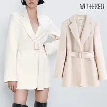 Увядший зима Англия офисные женские пояса Длинный блейзер feminino Женский блейзер mujer женские блейзеры и куртки