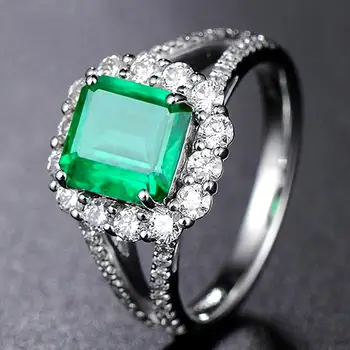 

Gemstones green crystal Emerald RingS for women white gold color zircon diamonds wedding luxury party jewelry bijoux bague gifts