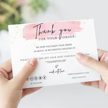 

Custom Text Social Medial Card，Pink Thank You Coupon Code Business Card,Personalize Logo Business Name Card
