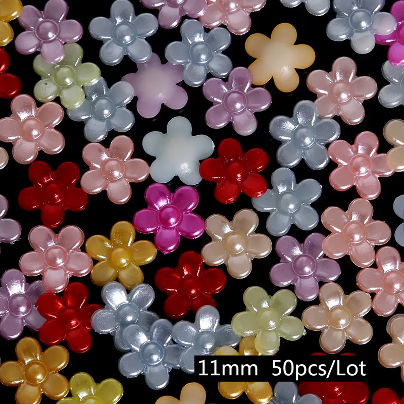 11mm with flower 50-1000 шт смешанные цвета размер полукруглые жемчужные бусины Ремесло Кабошон Украшение для альбома Flatback Дизайн Ногтей Бисер для одежды DIY - Цвет: 11mm with flower