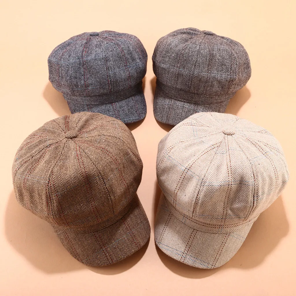 Vintage Women Winter Solid Hat Beret Cap Korean Painter Newsboy Berets