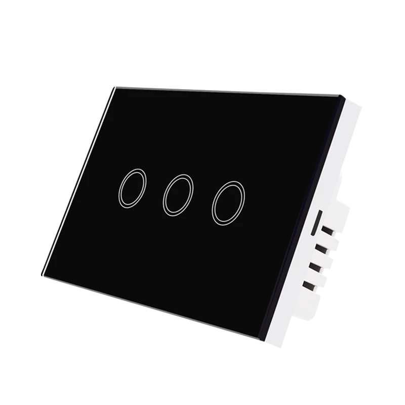 wifi 3 gang black Настенный светильник Wi-Fi 120 тип сенсорный экран переключатель стандарт США Белое стекло умный переключатель 110-240 в светильник датчик водонепроницаемый переключатель - Цвет: wifi 3 gang black