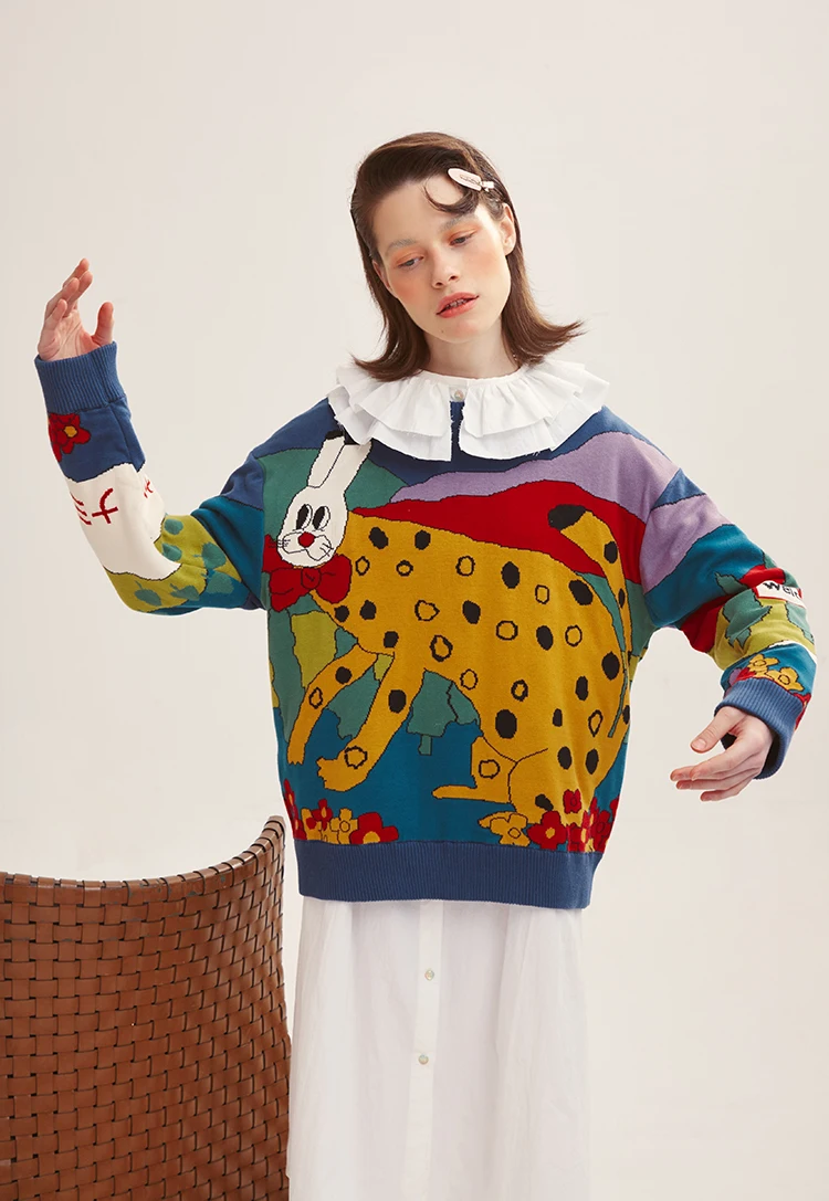 Цветочный жаккардовый сладкий винтажный женский хлопковый свитер пуловеры с длинным рукавом толстый теплый зимний вязаный джемпер Топы