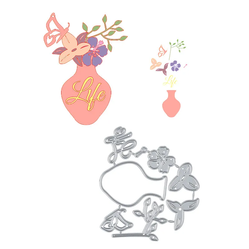 

YaMinSanNiO Vase Metal Cutting Dies Flower Dies with Life Letter Scrapbooking Card Making Album Embossing Crafts Paper Stencil