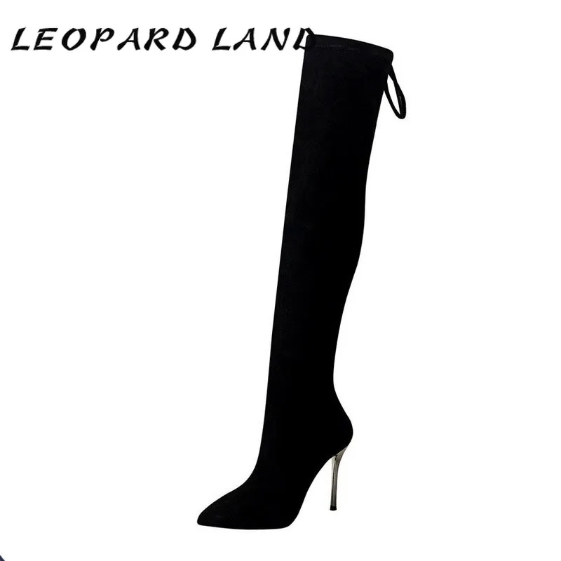 LEOPARD LAND Long Boots Super High Heel Women's Boots Winter Suede Pointed Sexy Slim Pedicure Over Knee Boots DS-8663-5
