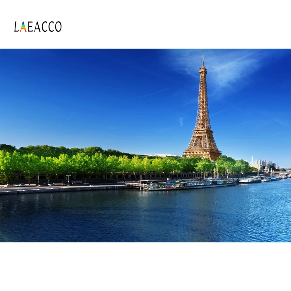 

Laeacco Eiffel Tower River Boat Landscape Photographic Backgrounds Customized Photophone Photography Backdrops For Photo Studio