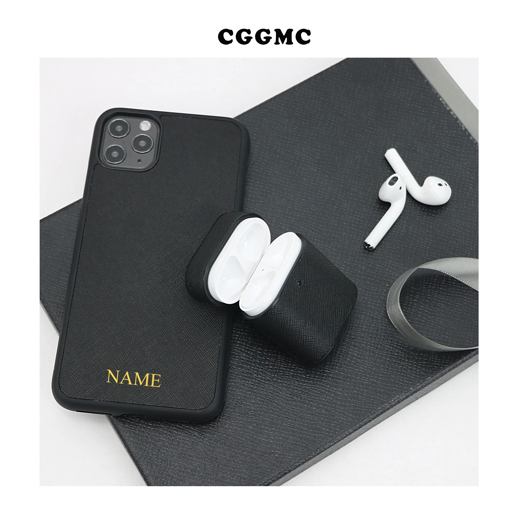 

Free Letters Customization Saffiano Leather Cover Apple Box for Airpods1 2 Pro Sleeve Phone Case for iPhone 11 12 13 Pro Max Set