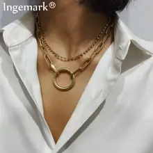 القوطية كريستال متعدد الطبقات دائرة المختنق قلادة طوق بيان Steampunk الذهب الفضة قفل سلسلة قلادة للنساء مجوهرات(China)