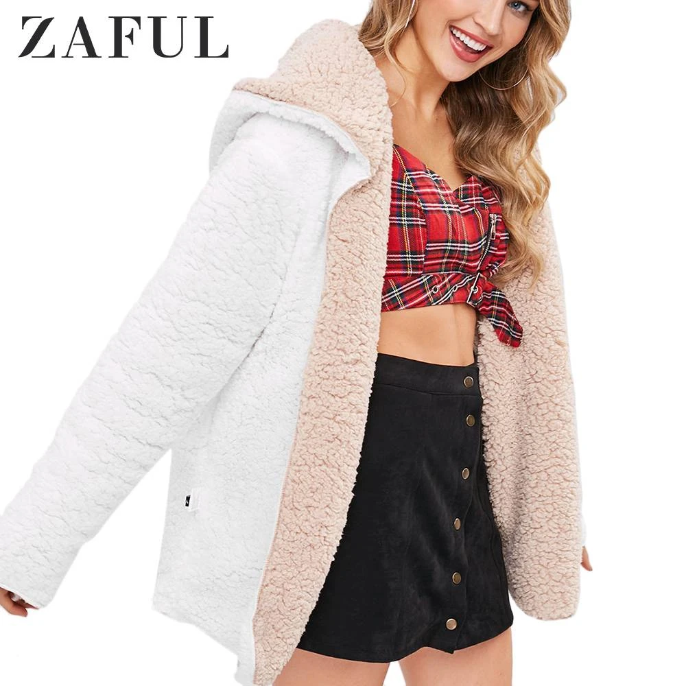 zaful hooded lamb wool coat