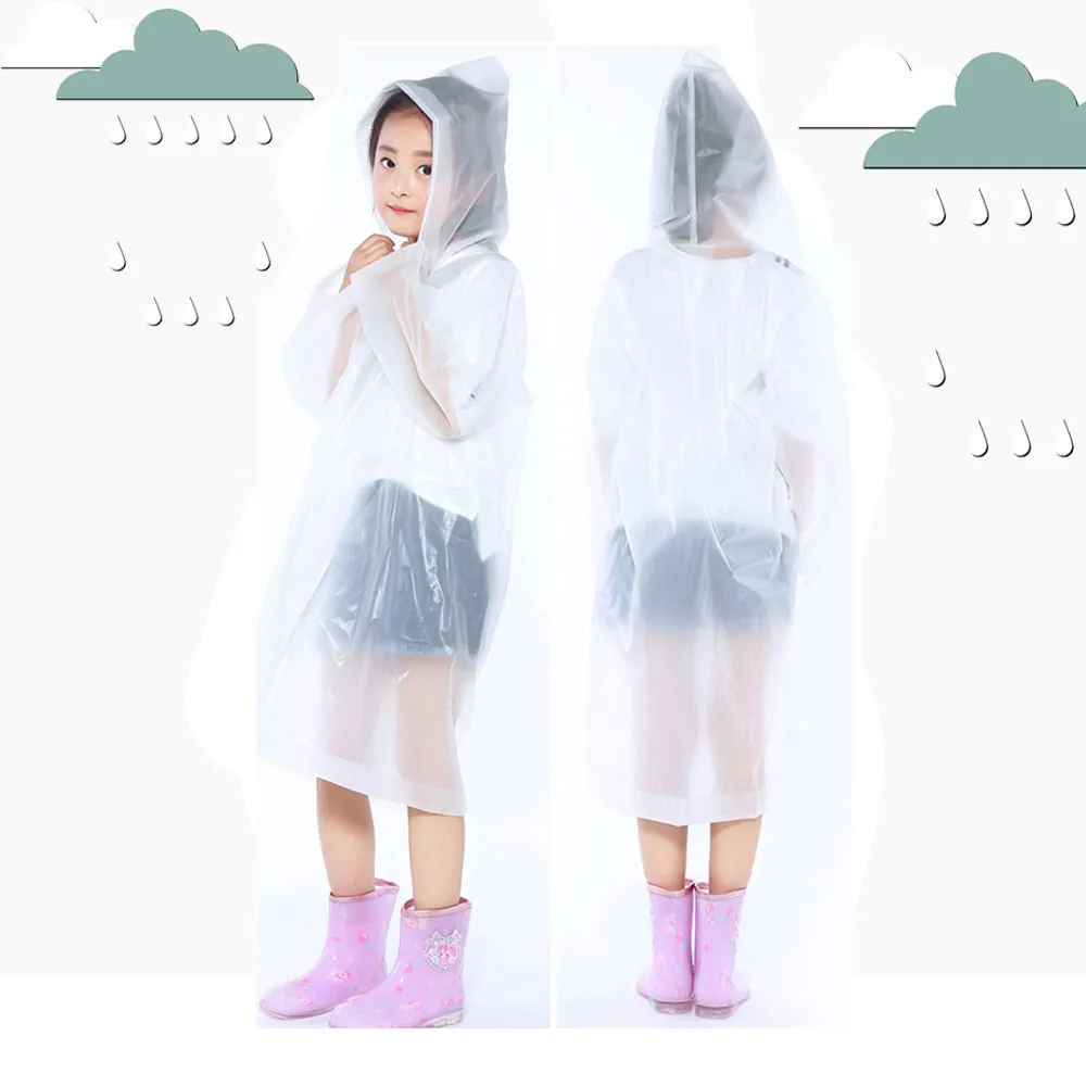 1pc Raincoats Kids Girls Boys Raincoats Portable Reusable Raincoats Transparent Children Rain Ponchos For 6-12 Years Old Py4