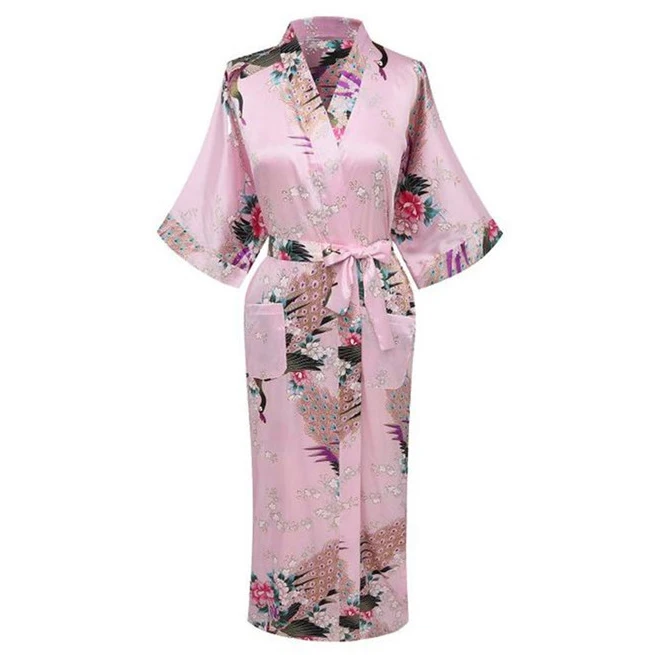 Женское кимоно с принтом, платье, ночное белье, пеньюар, атласный длинный халат, домашняя одежда, серая v-образная Пижама, повседневный халат для свадебной вечеринки