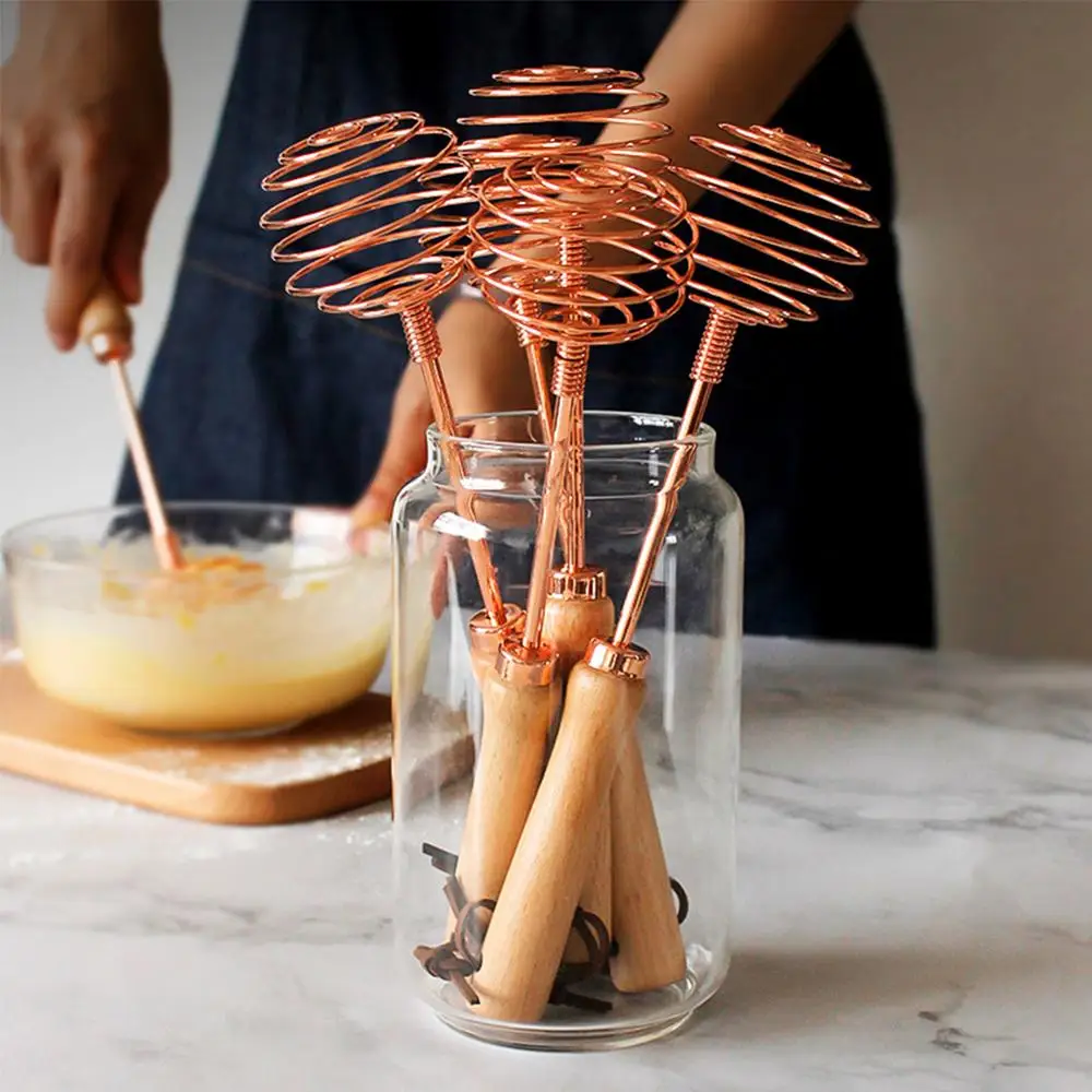 

Wooden Handle Egg Beater Household Manual Eggbeater Steel Egg Spiral Stir Bar