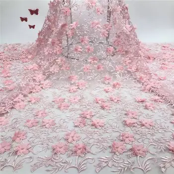 

Black 2019 High Quality African Lace Fabrics Nigerian Net Embroidery 3D Flowers Tulle Lace Fabric French Lace Fabric XX2608B-1
