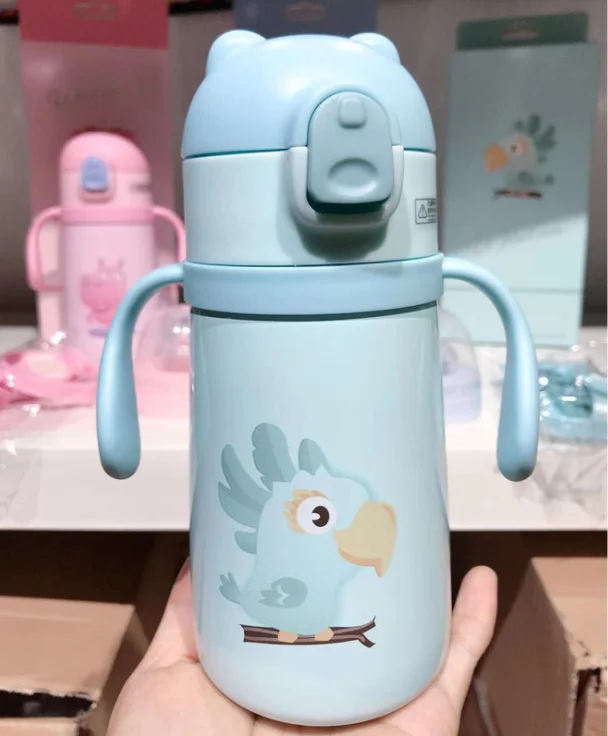 green with 2 lids 360 мл детская чашка для кормления из нержавеющей стали, термос для молока с крышкой-чашкой для детей, Изолированная бутылка для горячей воды, Термокружка - Цвет: green with 2 lids