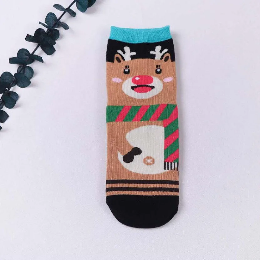 PEONFLY/Новинка года; милые женские носки из чесаного хлопка с рисунком Kawaii; женская забавная для кошек собак; Повседневные Носки с рисунком снега; Рождественский подарок - Цвет: 1980C