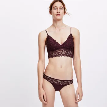 

New Style O Home Bralette Underwear Non-Steel Ring Thin Lining Modal Small Bust Bra Lace Set