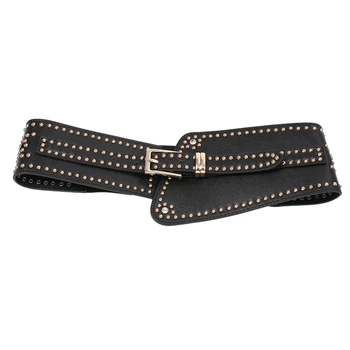 

Wide Leather Belt Punk Style Rivet Pin Buckle Belts PU Elastic Band Belt
