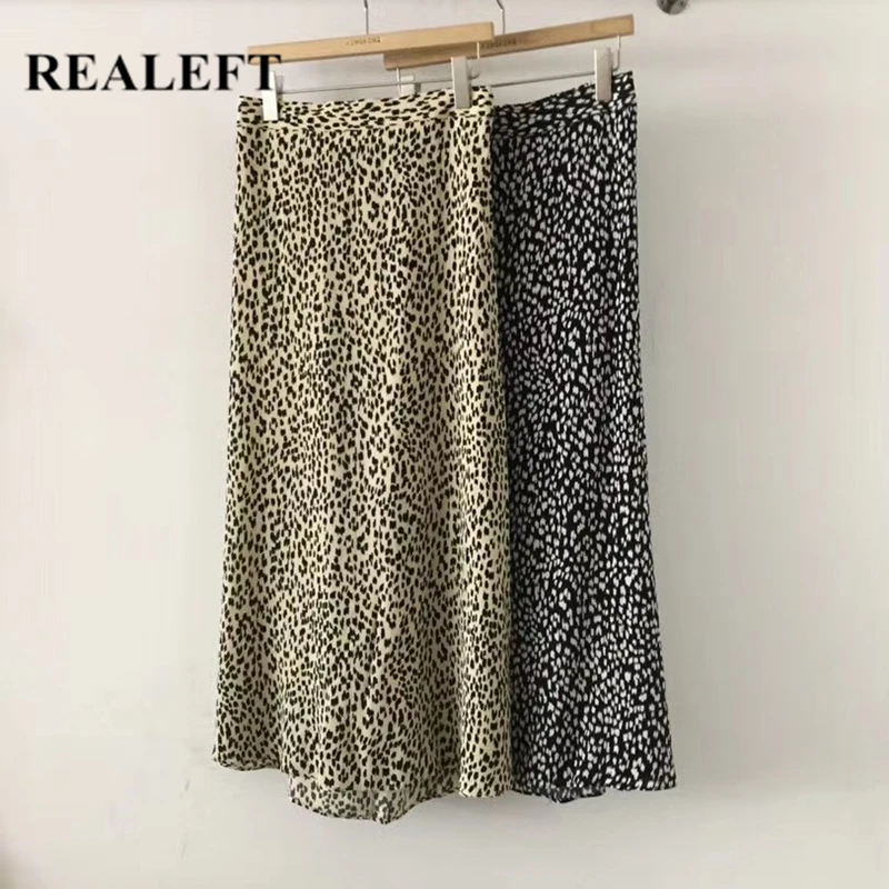 

REALEFT 2021 New Summer Vintage Leopard Printed Midi Skirts High Waist Female Umbrella Skirts Tulle Casual Loose A-Line Skirts