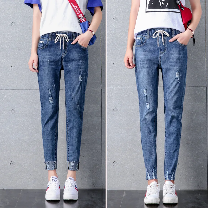 Jeans woman Stretch Pencil Pants Thin Loose Elastic Leisure Feet Ankle-Length Pants Women Jeans 2020
