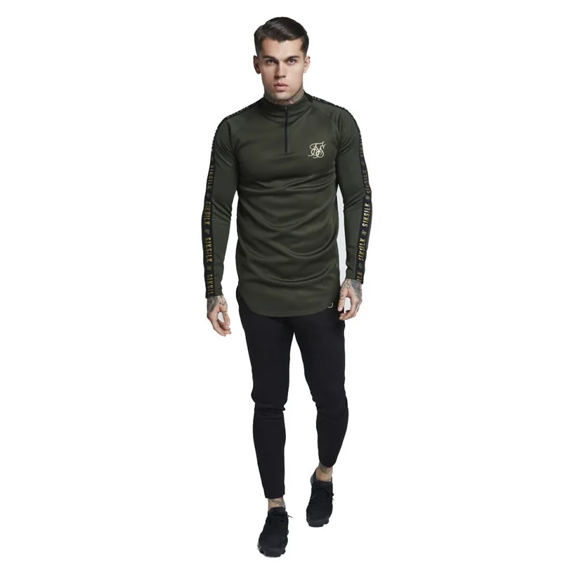 Осенняя мода, высокая эластичность, Sik Silk футболка, Мужская футболка с длинным рукавом для фитнеса, Мужская Однотонная футболка для тренажерного зала, бодибилдинга, брендовая футболка