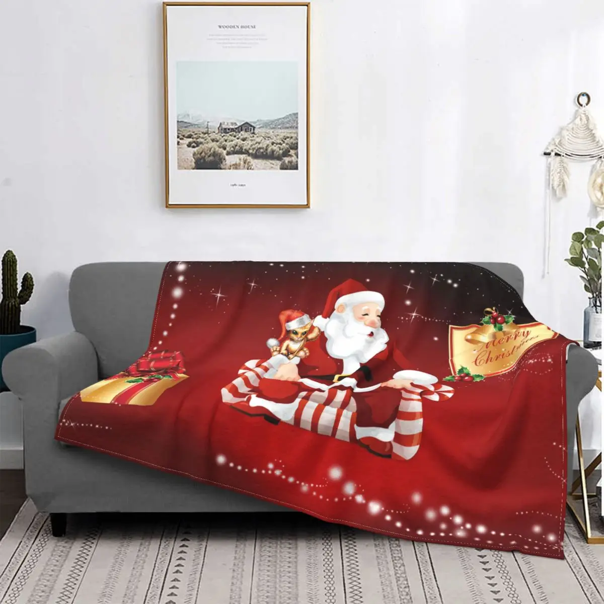

Santa Merry Christmas Santa Hat Blanket Nordic Merry Christmas New Year Fuzzy Vintage Throw Blankets for Home All Season