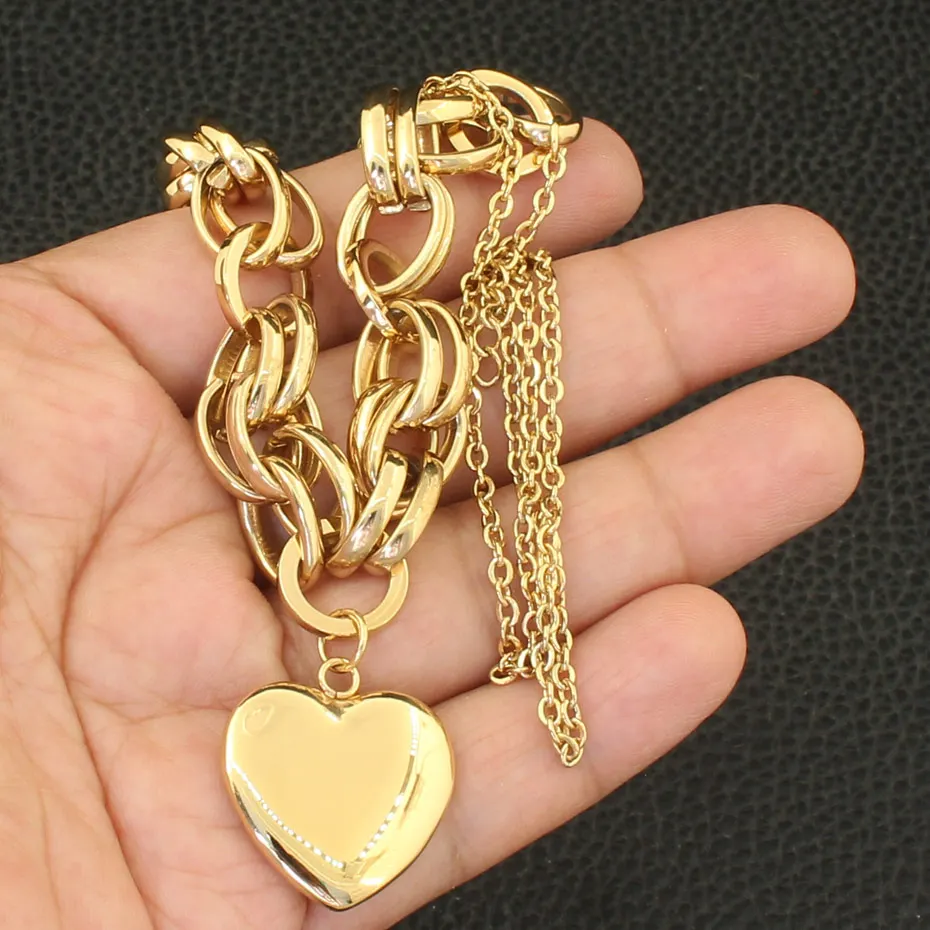 Сердце золотого цвета из нержавеющей стали ювелирные изделия ожерелье серьги-гвоздики с подвеской наборы Supernova, Распродажа для женщин SFGZAMBI