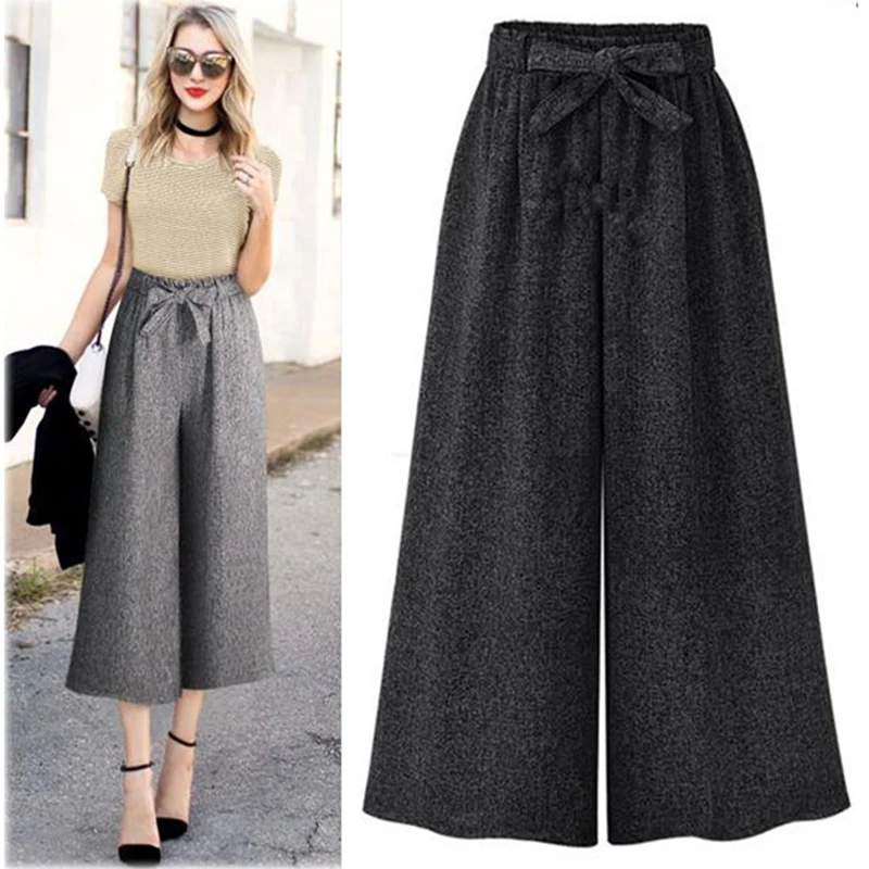 

Women Autumn Winter Loose Elegant Casual Pants Fashion Female Plus-Size Elastic High-Wais Wide Trousers S-4XL