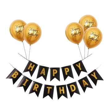 

Gold Happy Balloons 12inch Inflatable Balloon latex Black Happy Birthday Banner Birthday Party Decoration Helium Baloon