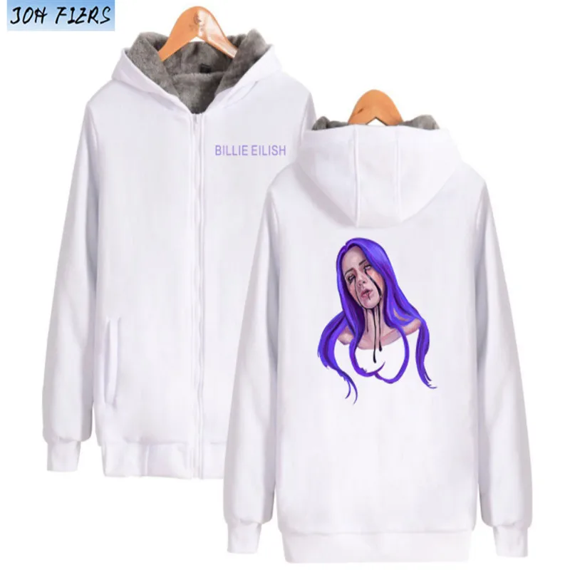 Billie eilish/очень теплые толстовки с капюшоном; толстовка; толстая зимняя куртка на молнии в стиле Харадзюку; уличная толстовка унисекс - Цвет: white1