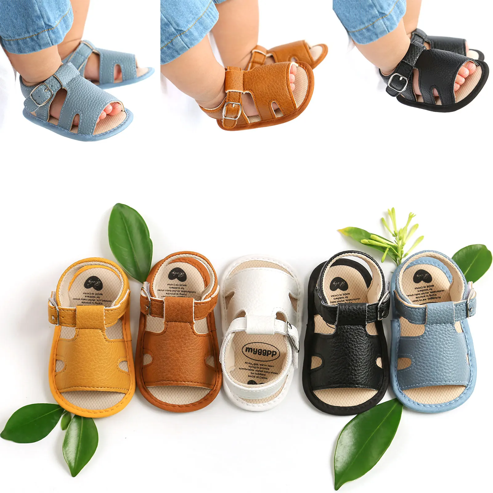 Citgeett Summer Fashion Color 0-18M Baby Boys Sandals Cross Hollow Out Soft Sole Summer Beach Shoes First Walkers 1