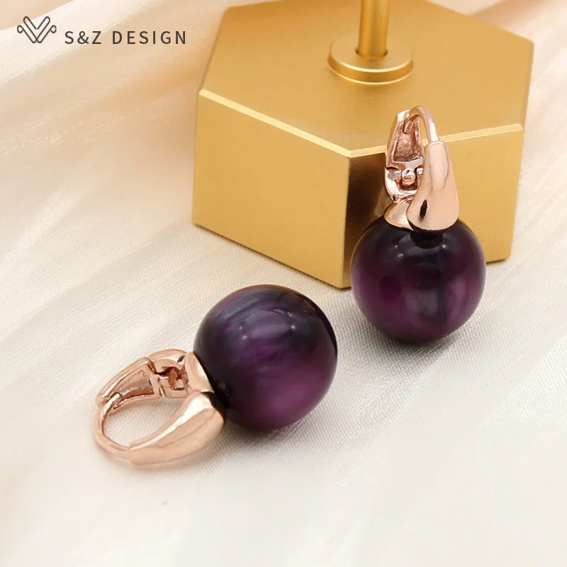 S&Z DESIGN New Fashion Round Acrylic Colorful Beads Dangle Earrings For Women Wedding Jewelry 585 Rose Gold Color Eardrop