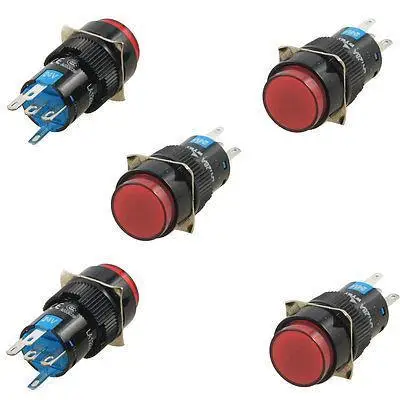 

5 Pcs Red Round DC 24V Light Latching Panel Mount AC 250V 5A Push Button Switch
