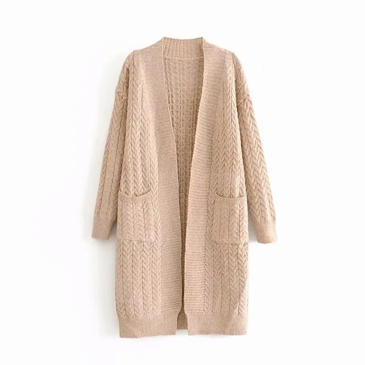 Khaki Осенне-зимние женские повседневные праздничные нежные темпераментные свободные вязаные свободные длинные рукава Кардиган Пальто WZM1505 - Цвет: Khaki