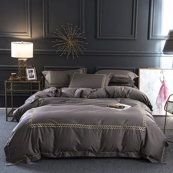 

Embroidered White Grey Hotel Duvet Cover Set Premium Ultra Soft 100%Cotton Queen King size Bedding set Bed sheet Pillowcases