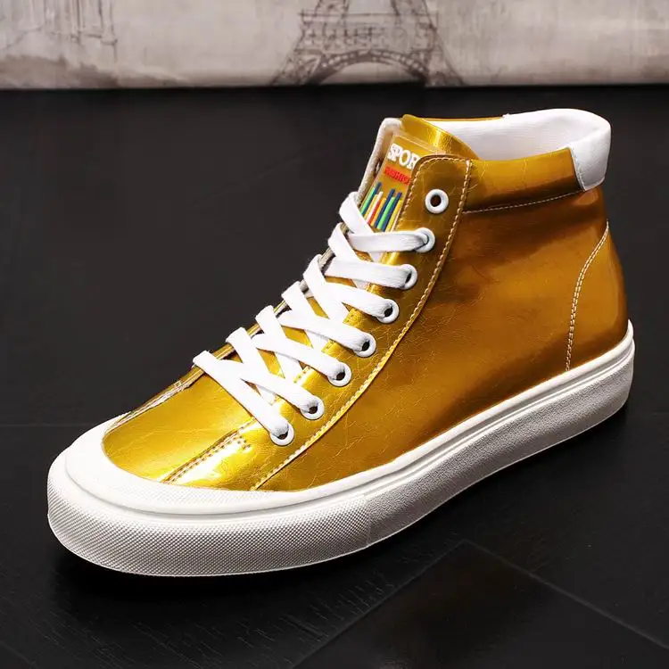 

ERRFC Luxury Fashion Mens Gold Casual Comfort Shoes High Top Shiny Black Cowboy Flat Street Hip Hop Leisure Shoe Man Red Zapatos