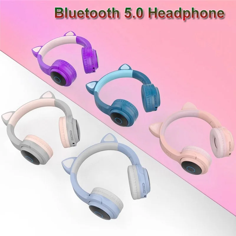 LED Cat Ear Headphones Cute Kids Bluetooth Headset with MIC for Handsfree Boys Girls Birthday Gifts Stereo Music Headsets