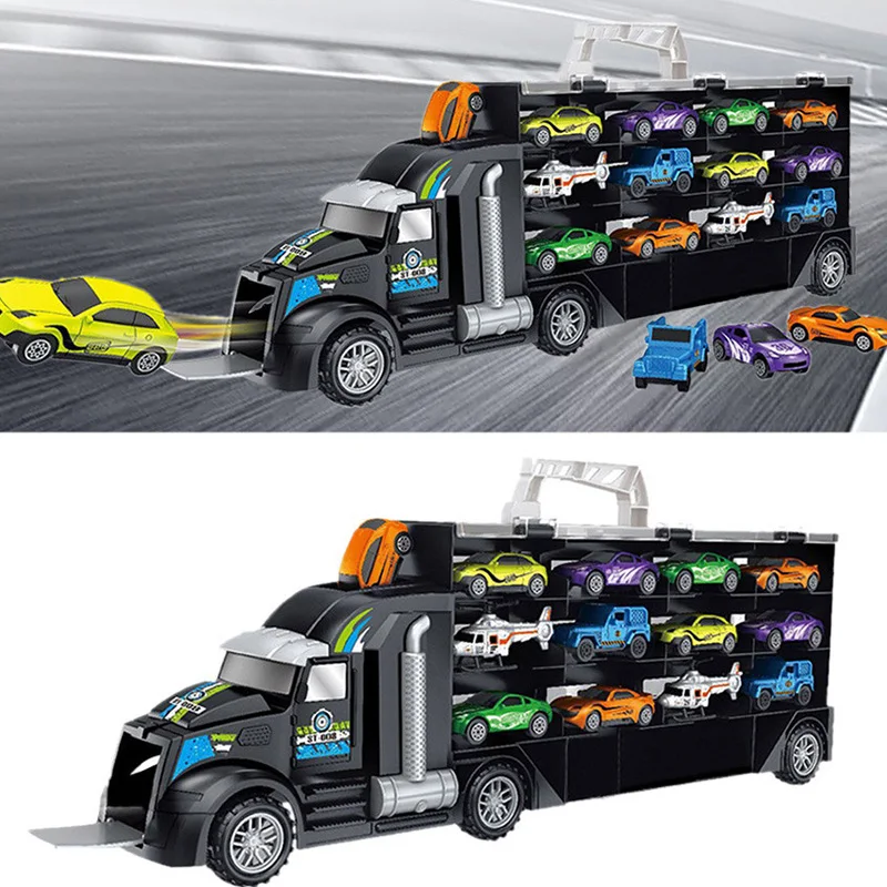 13Pcs/Set Transport Car Carrier Truck Boys Toy(Include Alloy 10 Cars and 2 Helicopters)For Kid Children