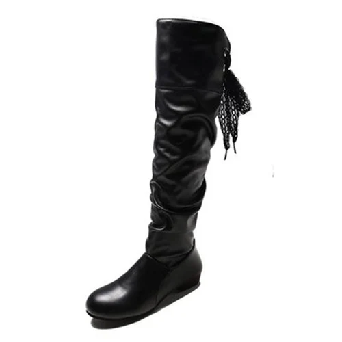 Woman Knee High Boots Red Black White Tall Boots Ladies Pleated New Low Heel Leather Autunm Female Fashion Casual Long Shoe 2022 Black