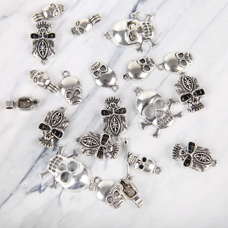 

40pcs SimpleTibet Silver Skull Bead Charms Spacer Beads For Jewelry Making Bracelets Hallowmas Gifts