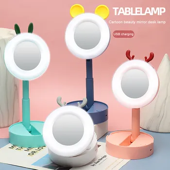 

Led Vanity Mirror with Lights Mirror with Cosmetic Tray Double-Side Compact Beauty Folding Table Mirror USB Powered fill lamp