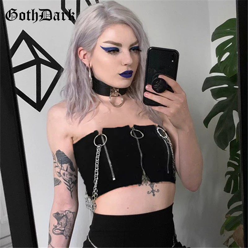 Goth Dark Vintage Emo Gothic Crop Tops Harajuku Aesthetic Grunge Punk Camisole Backless Chain Spring Chic Goth Style Top Buy At The Price Of 10 99 In Aliexpress Com Imall Com