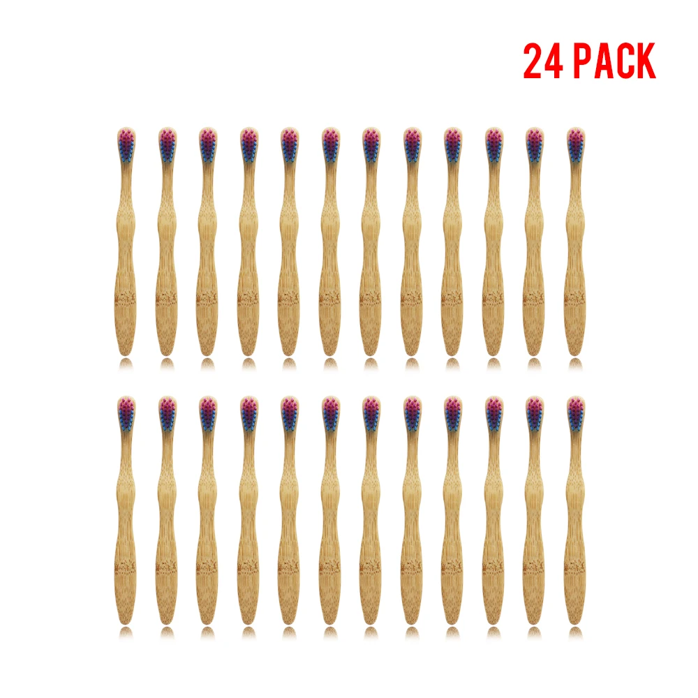 

24 pieces Child Toothbrush Colorful Bristle Environmental Wood Toothbrush Bamboo Toothbrush Soft-Bristle Kids Tothbrush
